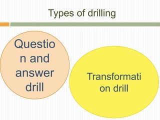 Types of drilling
Questio
n and
answer
drill
Transformati
on drill
 