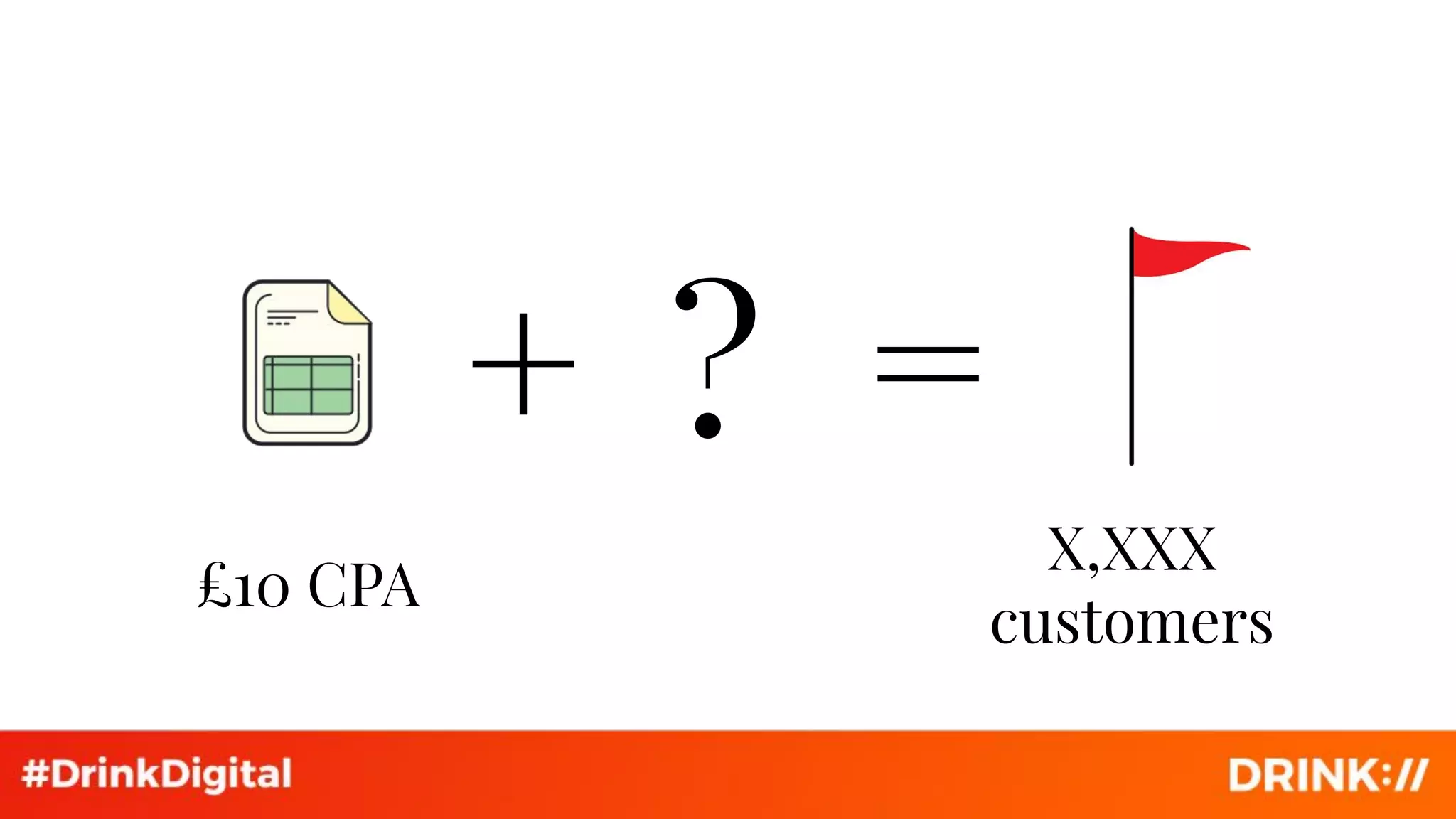 + ? =
X,XXX
customers
£10 CPA
 