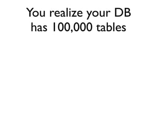 You realize your DB
 has 100,000 tables
 