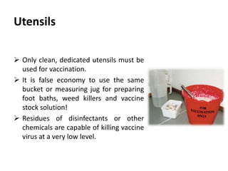 Cont. …
5. Utensils
 Rinse utensils used for preparation and administration with
plenty of water.
 Do not use any sanitizer or disinfectant for this job!
 Once utensils are dry store them in sealed plastic bags in a
clean area of a farm.
 