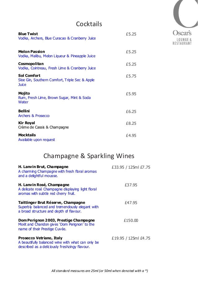 Drinks Menu