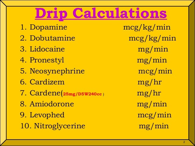 Cardene Drip Dose Chart