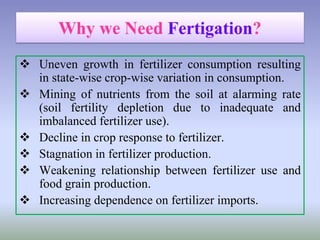  Uneven growth in fertilizer consumption resulting
in state-wise crop-wise variation in consumption.
 Mining of nutrients from the soil at alarming rate
(soil fertility depletion due to inadequate and
imbalanced fertilizer use).
 Decline in crop response to fertilizer.
 Stagnation in fertilizer production.
 Weakening relationship between fertilizer use and
food grain production.
 Increasing dependence on fertilizer imports.
 