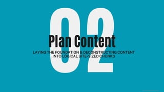 Plan Content
LAYING THE FOUNDATION & DECONSTRUCTING CONTENT
INTO LOGICAL BITE-SIZED CHUNKS
(C) Learning Rebels, LLC 2021
 