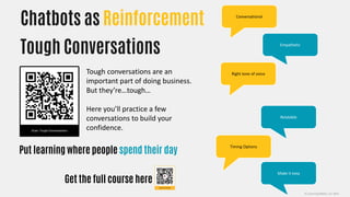 Chatbots as Reinforcement
(C) Learning Rebels, LLC 2021
Conversational
Empathetic
Right tone of voice
Relatable
Timing Opt...