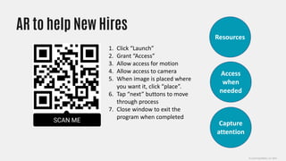 AR to help New Hires
(C) Learning Rebels, LLC 2021
Resources
Access
when
needed
1. Click “Launch”
2. Grant “Access”
3. All...