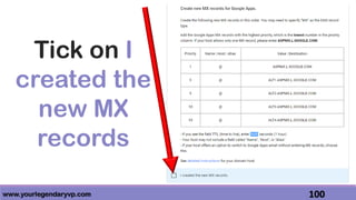 www.yourlegendaryvp.com 100
Tick on I
created the
new MX
records
 