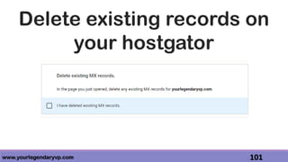 www.yourlegendaryvp.com 101
Delete existing records on
your hostgator
 