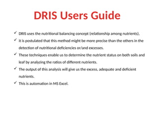 DRIS-Microsoft Excel Users Guide for soils and tissue analysis | PPTX