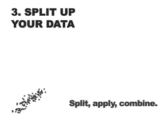3. SPLIT UPYOUR DATASplit, apply, combine.See  Hadley Wickham’s paper at http://had.co.nz/plyr/plyr-intro-090510.pdf