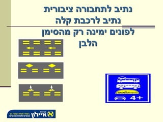 ‫נתיב לתחבורה ציבורית‬
    ‫נתיב לרכבת קלה‬
‫לפונים ימינה רק מהסימן‬
          ‫הלבן‬
 