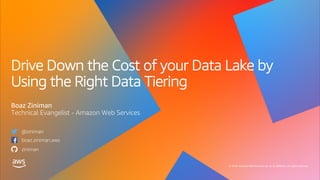 © 2019, Amazon Web Services, Inc. or its affiliates. All rights reserved.
Drive Down the Cost of your Data Lake by
Using the Right Data Tiering
Boaz Ziniman
Technical Evangelist - Amazon Web Services
@ziniman
boaz.ziniman.aws
ziniman
 