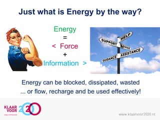 Just what is Energy by the way?
Energy
=
< Force
+
Information >
Energy can be blocked, dissipated, wasted
... or flow, recharge and be used effectively!

 