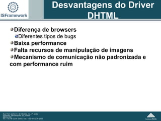 Desvantagens do Driver DHTML Diferença de browsers Diferentes tipos de bugs Baixa performance Falta recursos de manipulação de imagens Mecanismo de comunicação não padronizada e com performance ruim 