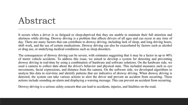Driver Drowsiness Detection System using machine learning ppt. | PPT