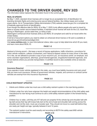 Washington Drivers Guide.pdf Driver guide For Washington State to be followed | PDF