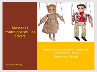 © AVH Coaching
Messages
contraignants : les
drivers
Passer d’un comportement passif à un
comportement acteur
Chasser vos « drivers
»
 