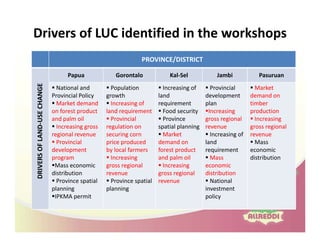 Drivers of land use changes and opportunities to reduc emissions in indonesia