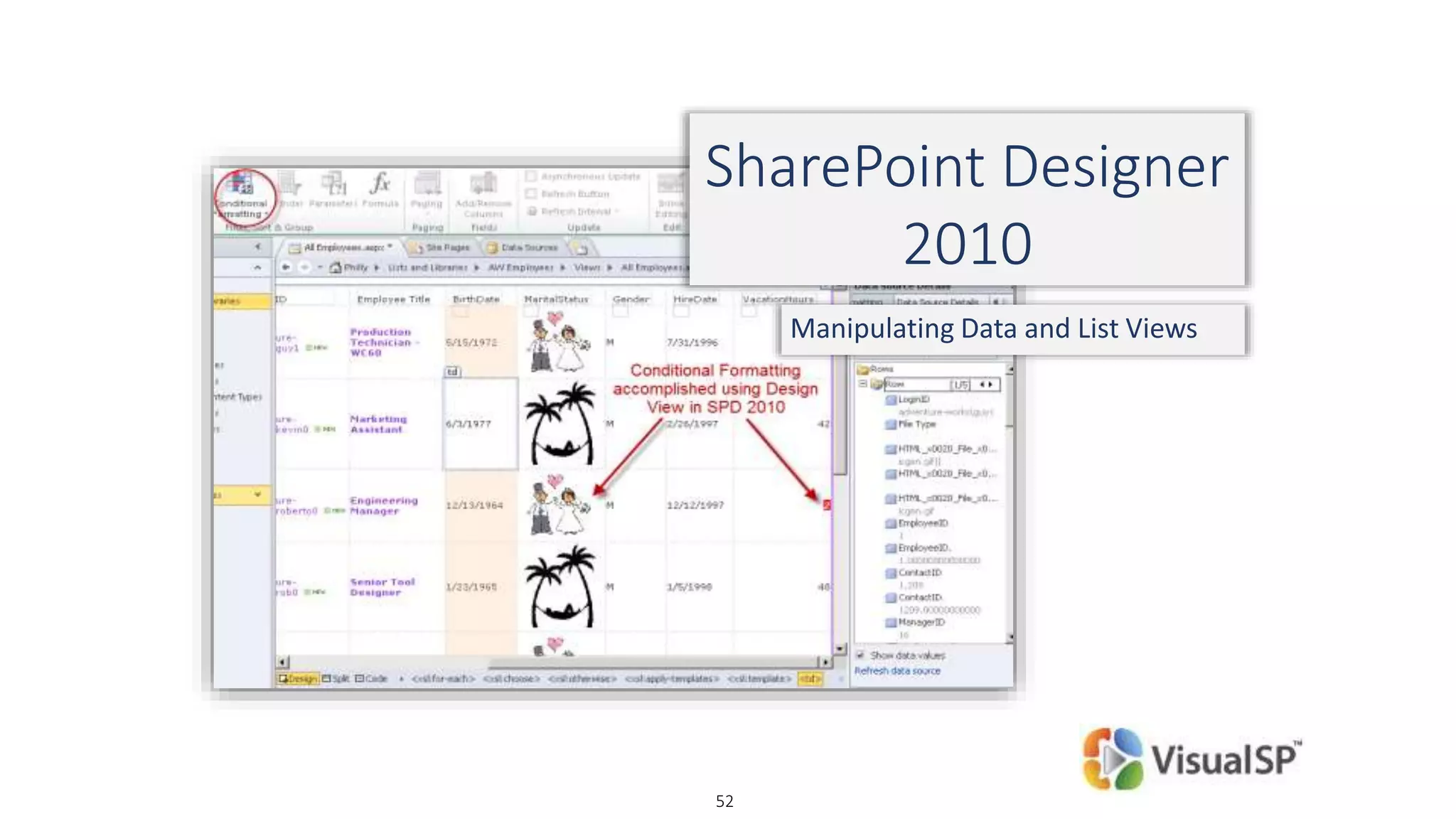 © DEVintersection. All rights reserved.
http://www.DEVintersection.com52
SharePoint Designer
2010
Manipulating Data and List Views
 