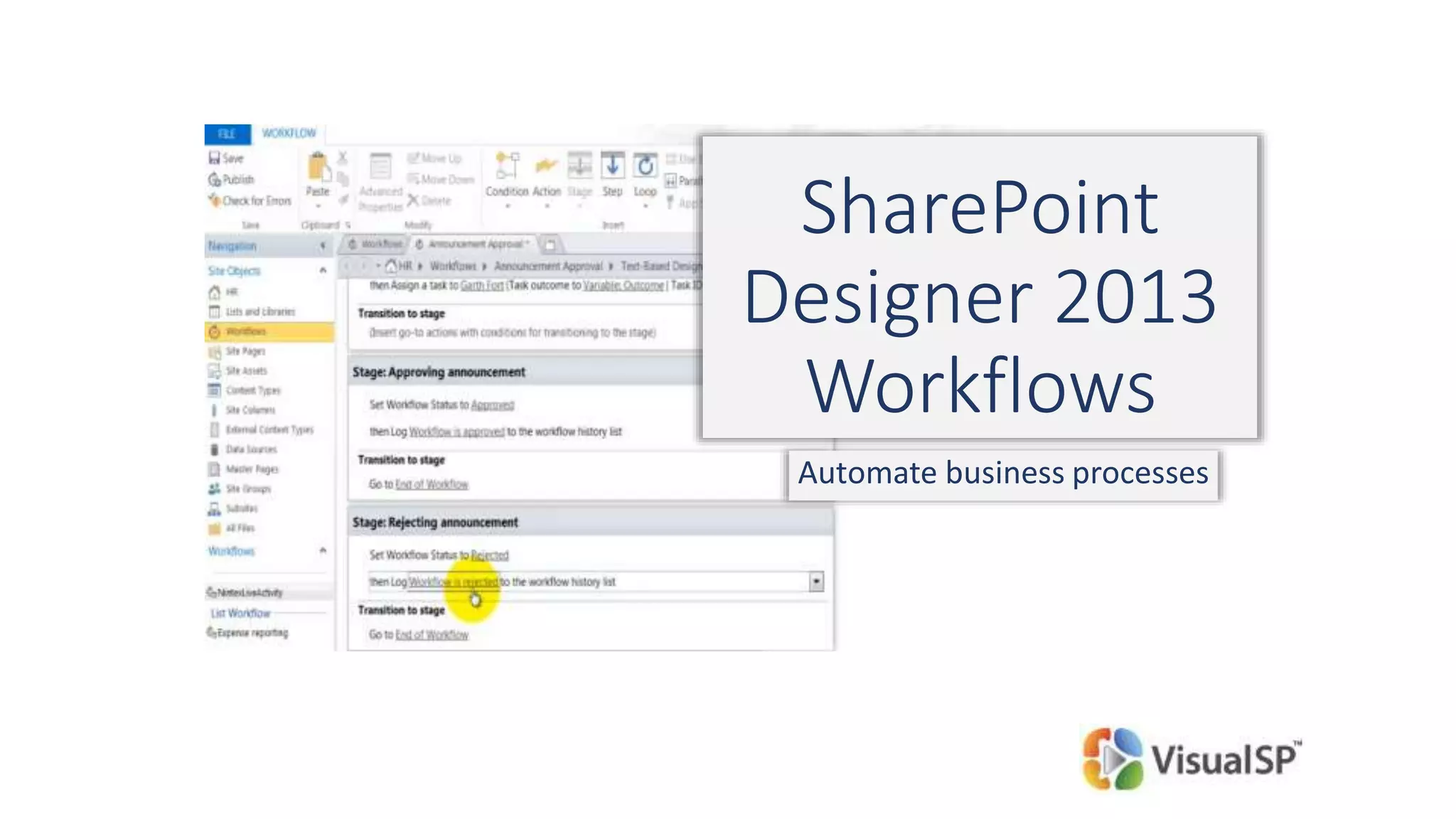SharePoint
Designer 2013
Workflows
Automate business processes
 
