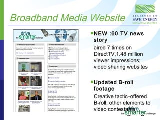 Broadband Media Website <ul><ul><li>NEW :60 TV news story </li></ul></ul><ul><ul><li>aired 7 times on DirectTV,1.48 millio...