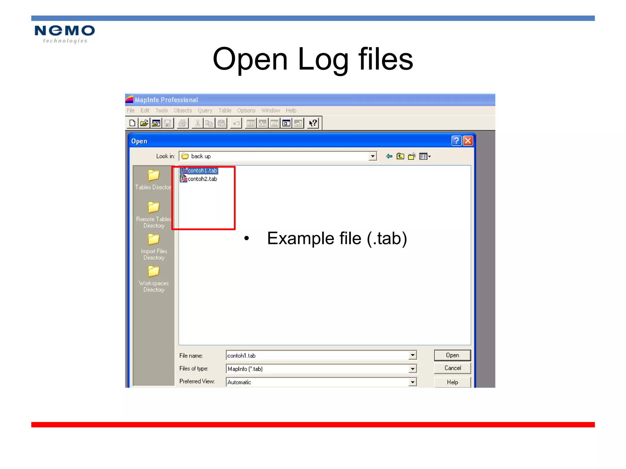 Open Log files




  • Example file (.tab)
 