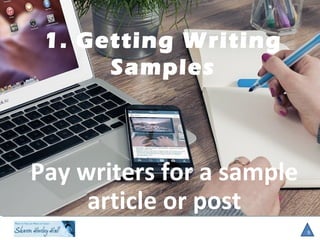 1. Getting Samples
9
Pay writers for a sample
article or post
 