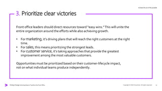Driving Change Unlocking Data to Transform the Front Office 23
3. Prioritize clear victories
Front office leaders should d...