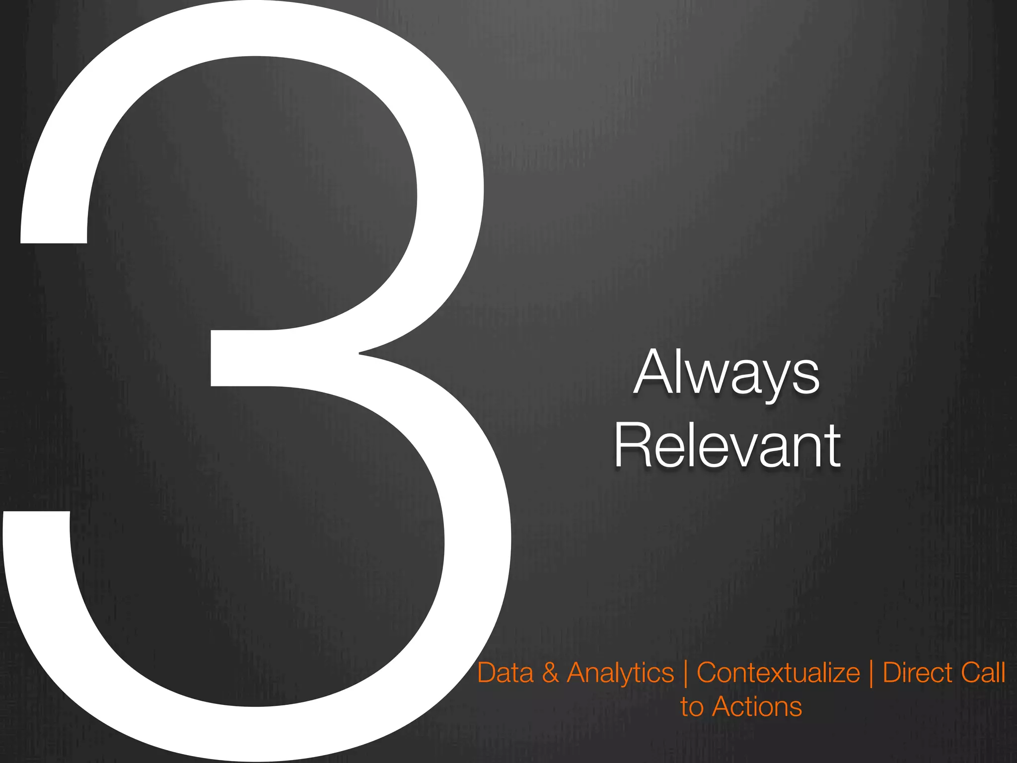 Always
Relevant
3
Data & Analytics | Contextualize | Direct Call
to Actions