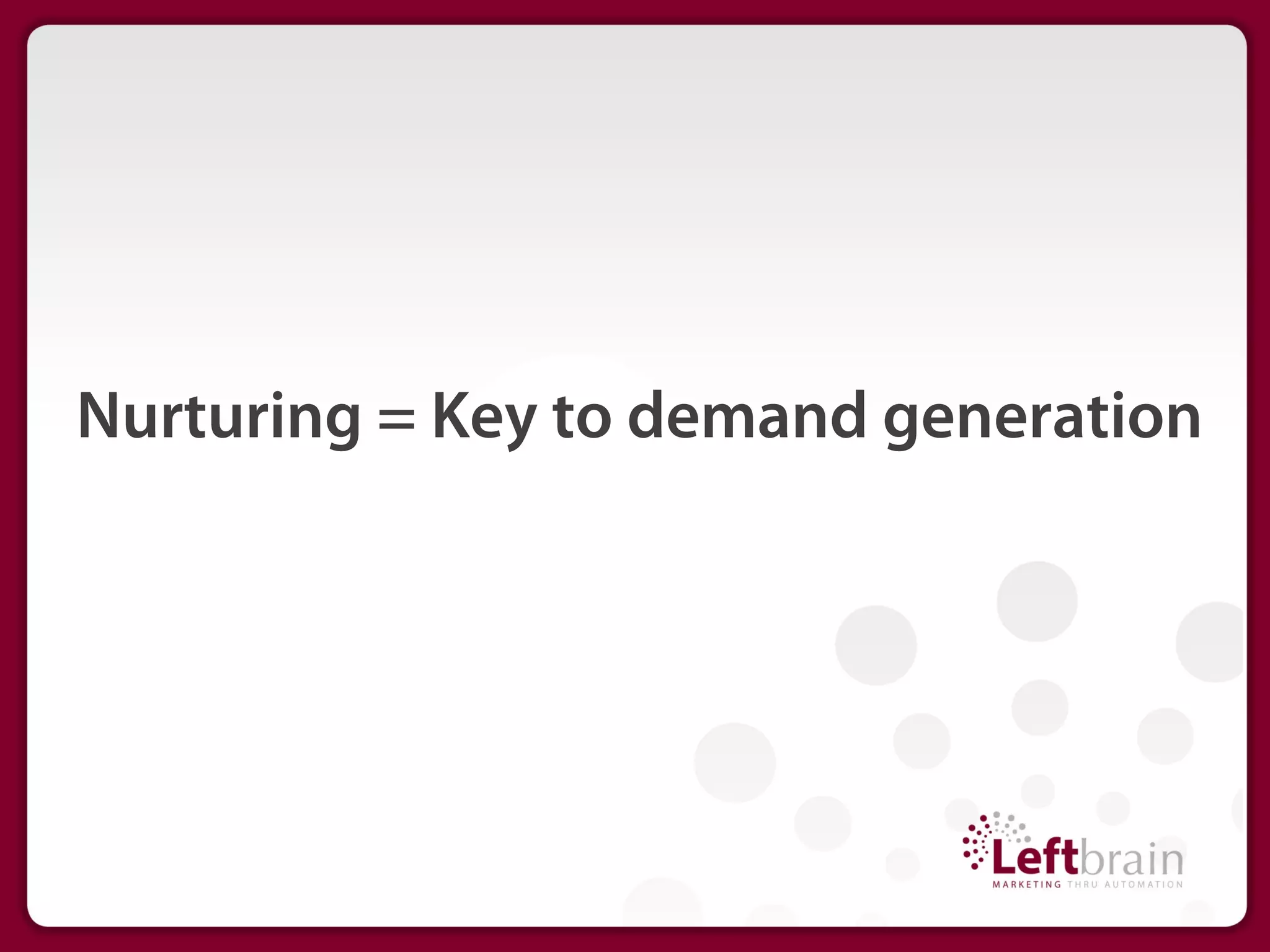 Nurturing = Key to demand generation
 