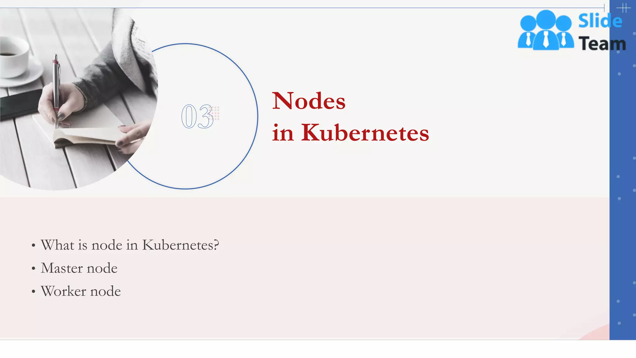 27
• What is node in Kubernetes?
• Master node
• Worker node
Nodes
in Kubernetes
 