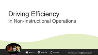 Driving Efficiency
In Non-Instructional Operations

ASSESS

IMPROVE

SUSTAIN

theleanleap.com | info@theleanleap.com

 