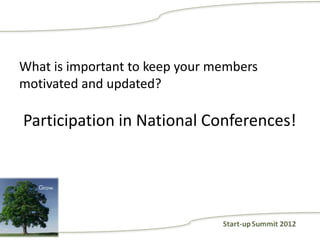 What is important to keep your members
motivated and updated?

Participation in National Conferences!
 