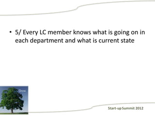 • 5/ Every LC member knows what is going on in
  each department and what is current state
 