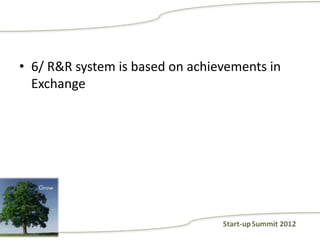 • 6/ R&R system is based on achievements in
  Exchange
 