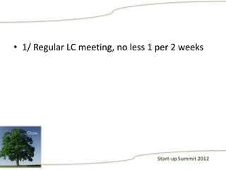 • 1/ Regular LC meeting, no less 1 per 2 weeks
 