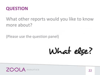 QUESTION
What other reports would you like to know
more about?
(Please use the question panel)
22
 