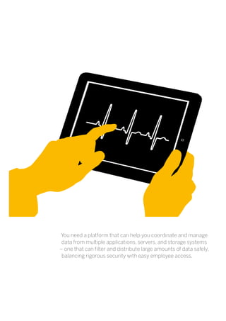 You need a platform that can help you coordinate and manage
 data from multiple applications, servers, and storage systems
– one that can filter and distribute large amounts of data safely,
 balancing rigorous security with easy employee access.
 