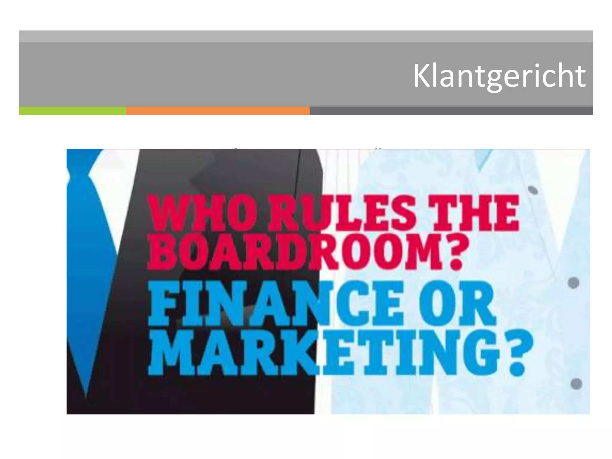 Klantgericht 
 Driving performance gaat niet alleen over meten en 
monitoren, maar het gaat over anticiperen en 
actiegerichtheid. 
 Het is niet voldoende om je business verder te helpen door 
alleen in de achteruitkijkspiegel te kijken. 
 De marketeer heeft hulp van de controller nodig en de 
controller moet leren hoe hij/zijn de controller kan helpen 
 Je hebt financiële en operationele targets nodig en de 
mogelijkheid om een ieder een bijdrage te laten leveren aan 
deze resultaten. Adept performance management requires the establishment of financial and operational 
targets and the ability to deliver performance results in a timely manner to everyone in the organization that can impact 
those results 
 