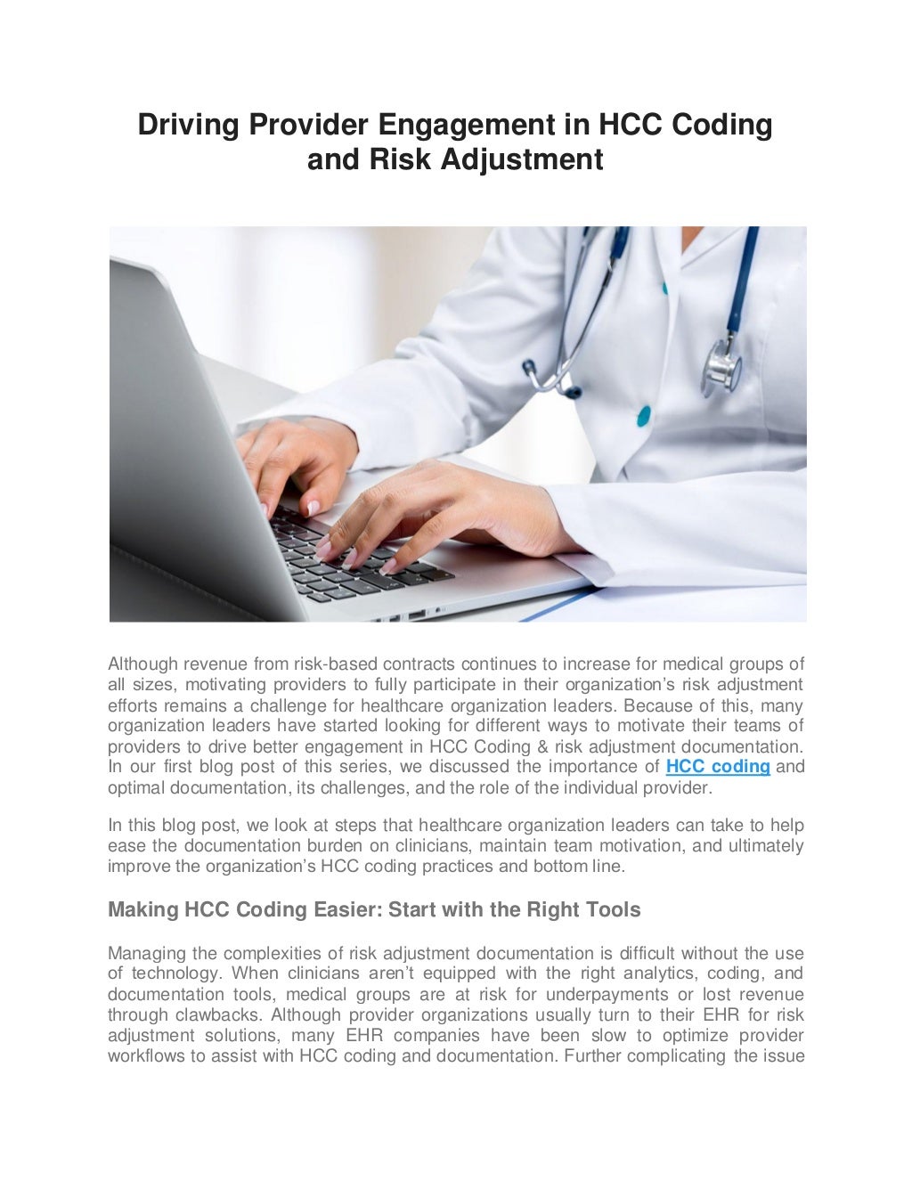 Driving Provider Engagement in HCC Coding and Risk Adjustment ...