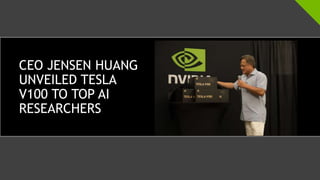 CEO JENSEN HUANG
UNVEILED TESLA
V100 TO TOP AI
RESEARCHERS
 