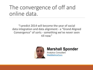 The convergence of off and
online data.
“I predict 2014 will become the year of social
data integration and data alignment - a “Grand Aligned
Convergence" of sorts - something we've never seen
till now.”
 