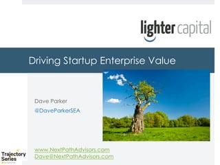 Copyright, DKParker, LLC 2020
Driving Startup Enterprise Value
Dave Parker
@DaveParkerSEA
www.NextPathAdvisors.com
Dave@NextPathAdvisors.com
 