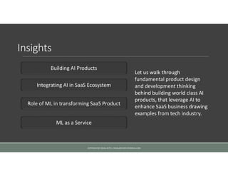 Insights
Building AI Products
Integrating AI in SaaS Ecosystem
Role of ML in transforming SaaS Product
ML as a Service
Let...