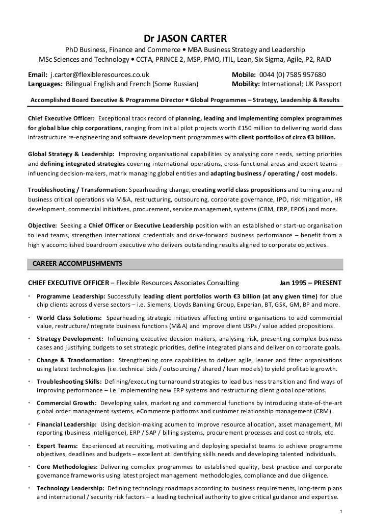 cv chief executive officer and global programmes director dr jason carter phd business finance and commerce mba business strategy and leadership msc