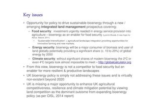 Key issuesKey issuesKey issuesKey issues
• Opportunity for policy to drive sustainable bioenergy through a new /
emerging ...