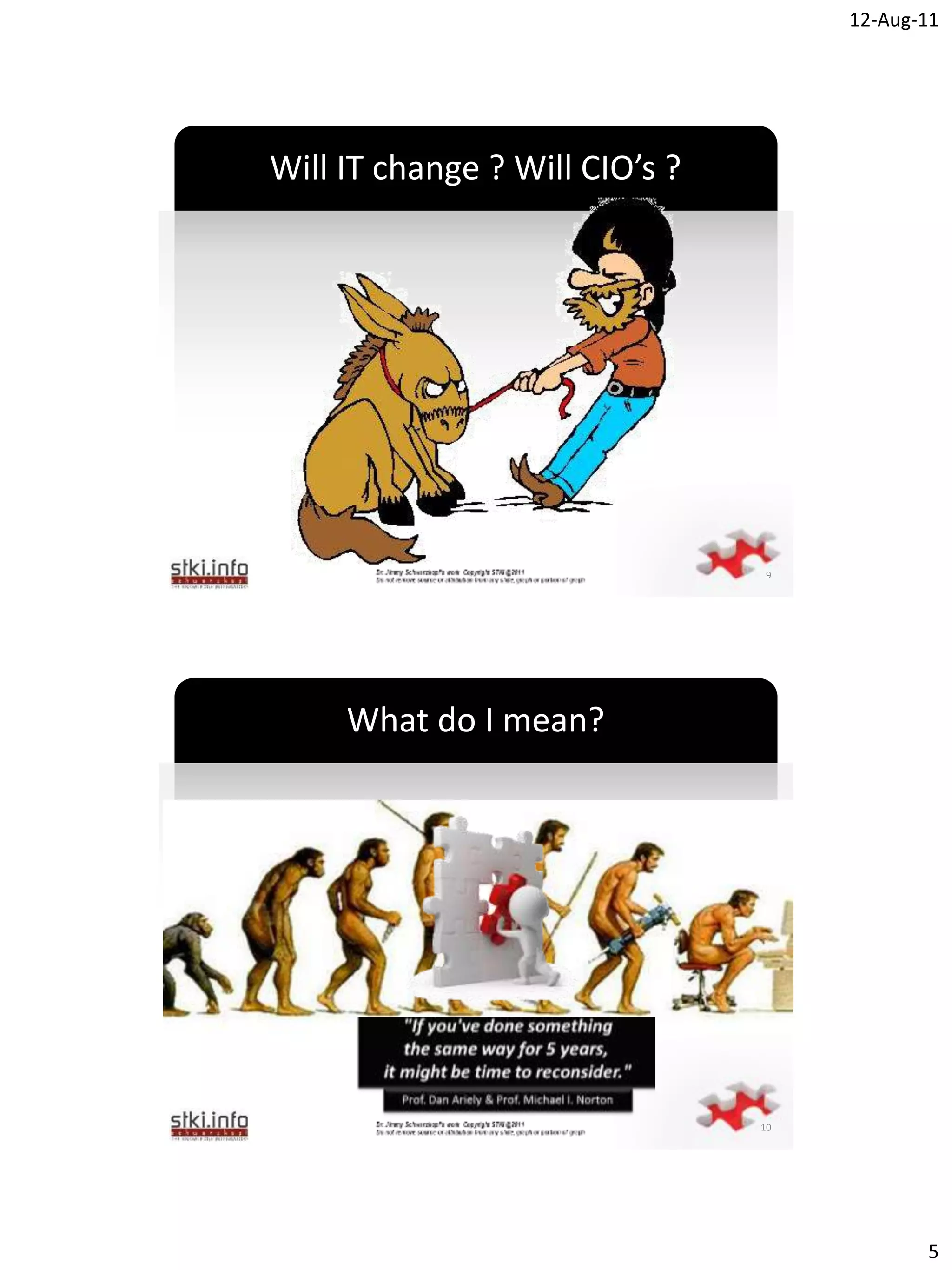 12-Aug-11




Will IT change ? Will CIO’s ?




              `




                                9




     What do I mean?




              `




                                10




                                            5
 