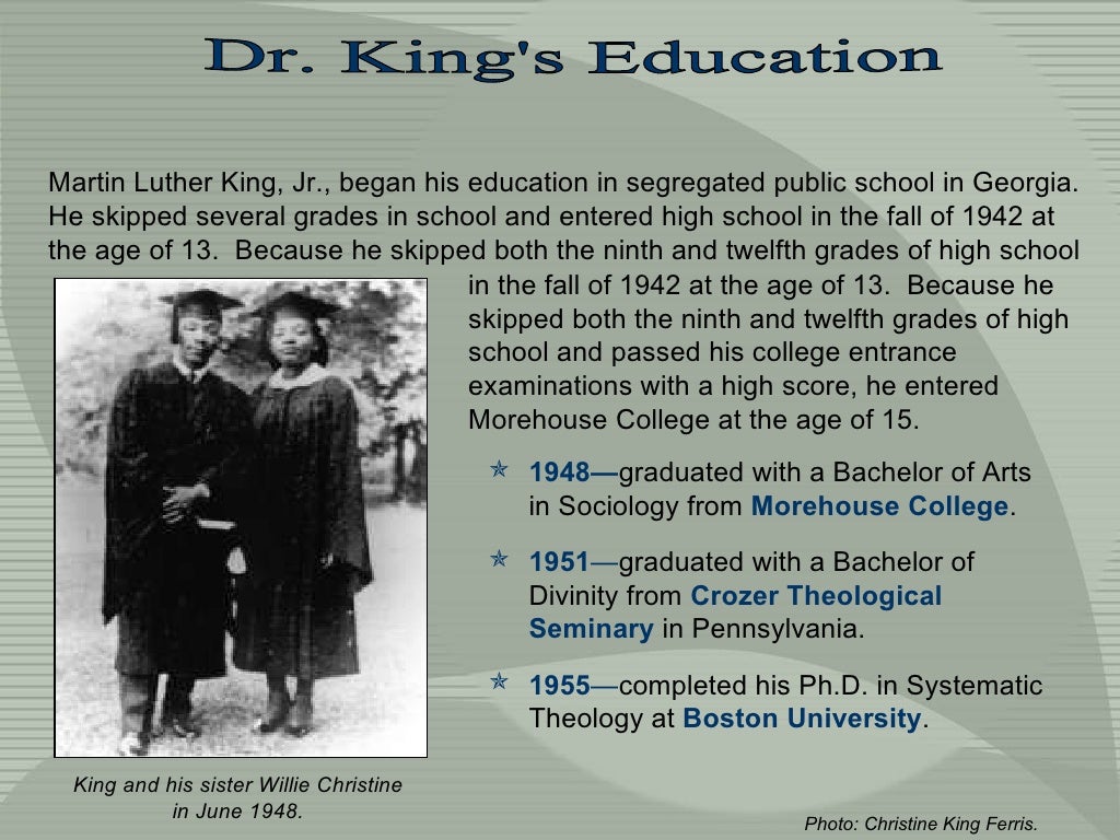 Dr. King's Education Martin Luther