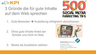 1. Gute Bewerber  Ausbildung erfolgreich abschliessen
2. Ohne gute Inhalte findet der
Schüler uns nicht im Netz
3. Marke als Ausbildner stärken
5
3 Gründe die für gute Inhalte
auf dem Web sprechen
 