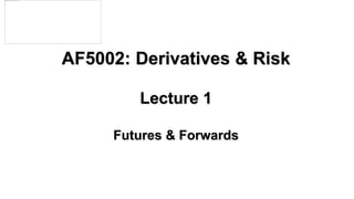 AF5002: Derivatives & Risk
Lecture 1
Futures & Forwards
 
